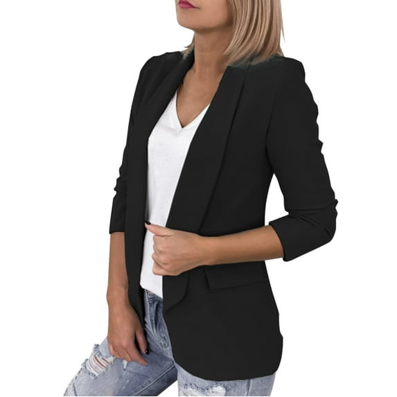 DondPO Blazers for Women Women's Solid Colour Lapel Pocket Suit Jacket Blazers for Women Business Casual Work Office Suit Jackets Black XL