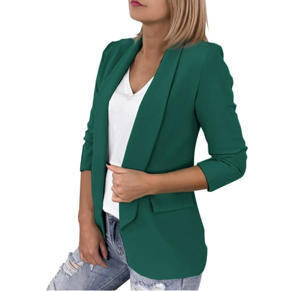 DondPO Blazers for Women Women's Solid Colour Lapel Pocket Suit Jacket Blazers for Women Business Casual Work Office Suit Jackets Green L
