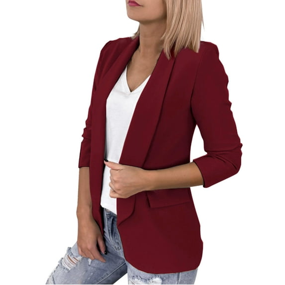 DondPO Blazers for Women Women's Solid Colour Lapel Pocket Suit Jacket Blazers for Women Business Casual Work Office Suit Jackets Red S