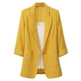 thumbnail image 1 of DondPO Blazers for Women Cotton and Linen Medium Length Large Size Women's Suit Jcket Blazers for Women Business Casual Work Office Suit Jackets Yellow XL, 1 of 5
