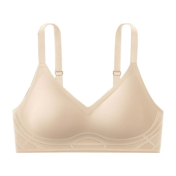DondPO Bras for Women Bras for Women Padded No Underwire Scalloped Bras Soft Wireless Comfort Bralettes Full Coverage Everyday Bra Wireless Bra Seamless Bras Beige L