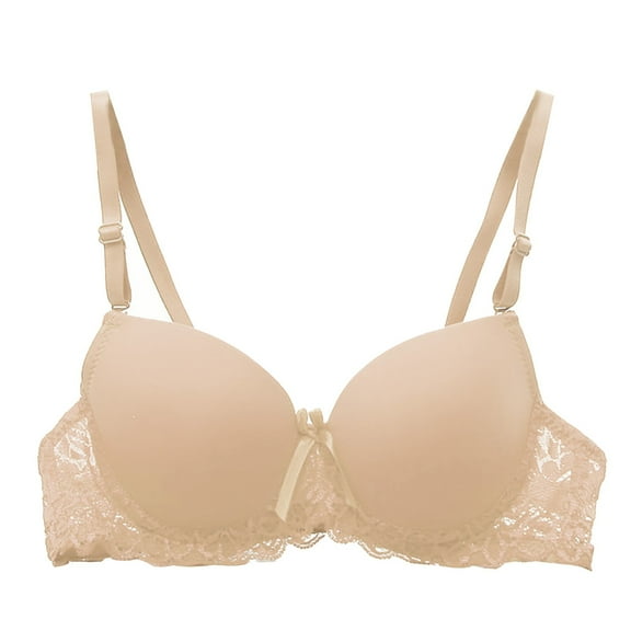 DondPO Bras For Women,Glossy Lace Bra Japanese Girls Underwear Thin Small Breasts Gathered Ladies Bra,Push Up Bra,Full Coverage Bras For Women Beige 34
