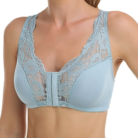 DondPO Bras for Women Lace Bras for Women Sponge Cup Front Closure Bras for Seniors Plus Size Full Coverage Bras No Wire Bras No Wire Bras for Women Wireless Bras for Women Blue 6XL