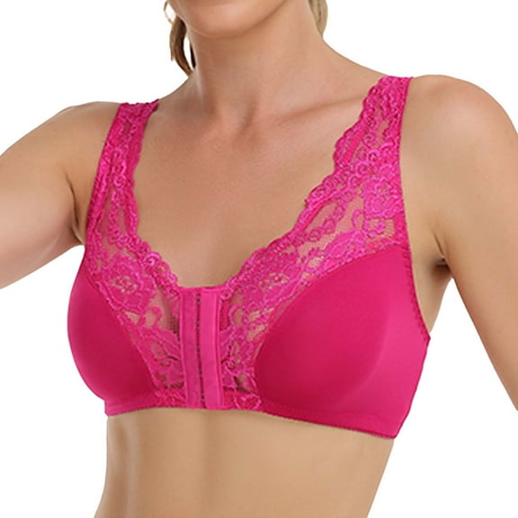 DondPO Bras for Women Lace Bras for Women Sponge Cup Front Closure Bras for Seniors Plus Size Full Coverage Bras No Wire Bras No Wire Bras for Women Wireless Bras for Women Pink 4XL