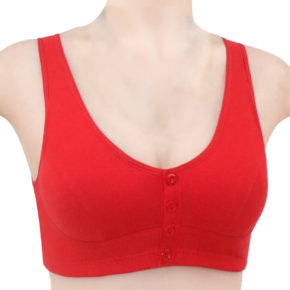 DondPO Bras for Women Ladies New Solid Color Front Buckle Underwear with Insertable Buttons Soft Cotton Vest Large Size Bra Everyday Bras No Wire Bras for Women Red 48