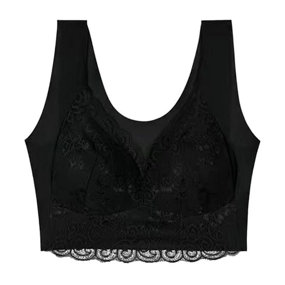DondPO Bras for Women Large Size No Rim Lace Vest Underwear Thin Side Collecting Side Breasts Gathered Adjustable Bra Wireless Bra Seamless Bras Black M