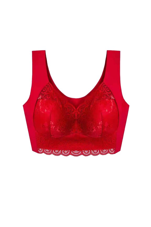 Bras for Women Large Size No Rim Lace Vest Underwear Thin Side Collecting Side Breasts Gathered Adjustable Bra Wireless Bra Seamless Bras Red M