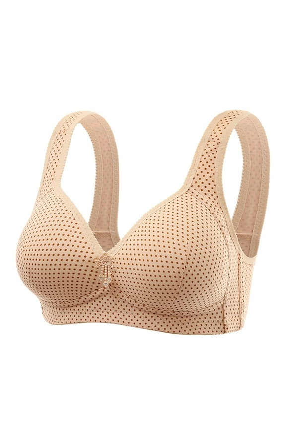 Bras for Women，Women's And Comfortable Large Size Thin Cup With No Uphold Four Breasted Printing Adjustable Bra，Wirefree Bra，Supportive Bras For Women Beige 38