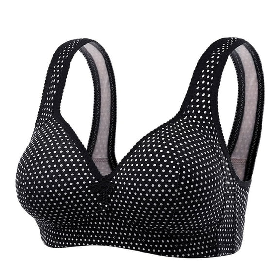 DondPO Bras for Women，Women's And Comfortable Large Size Thin Cup With No Uphold Four Breasted Printing Adjustable Bra，Wirefree Bra，Supportive Bras For Women Black 38