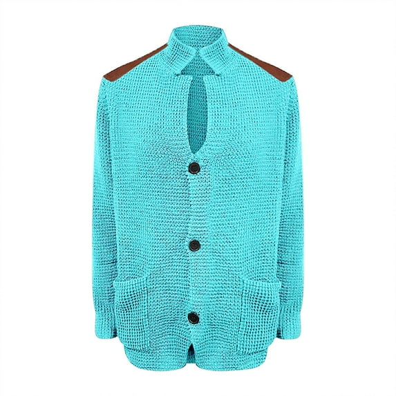 DondPO Cardigan Men Mens Casual Button Cuff Shoulder Patch Slim Warm Sweater Cardigan Jacket Lapel Long Sleeve Knit Jacket Men's Cardigan Sweaters Mens Sweaters Blue 3XL