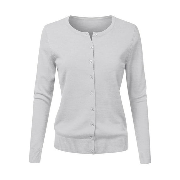 DondPO Cardigan Sweaters for Women Women's Round Neck Cardigan Knitted Long Sleeved Large Yards Loose Solid Color Short Sweater Jacket Womens Fall Jackets Sweatshirt Blazer Gray M