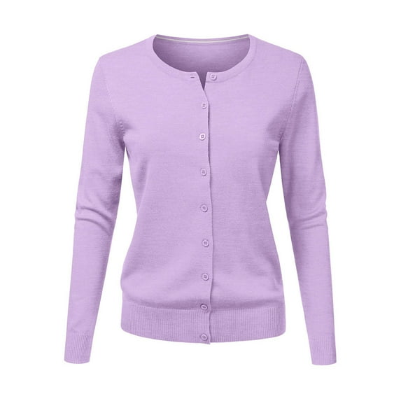 DondPO Cardigan Sweaters for Women Women's Round Neck Cardigan Knitted Long Sleeved Large Yards Loose Solid Color Short Sweater Jacket Womens Fall Jackets Sweatshirt Blazer Purple XL