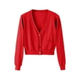 thumbnail image 1 of DondPO Cardigan Sweaters for Women Women's Spring and Autumn Long Sleeved Knitted Sweater Short Knitted Cardigan Sweaters for Women Womens Cardigans Sweaters Red L, 1 of 4