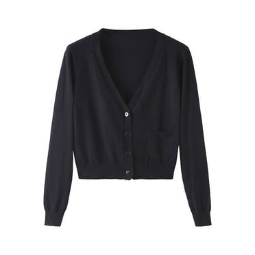 DondPO Cardigan Sweaters for Women Women's Spring and Autumn Long Sleeved Knitted Sweater Short Knitted Cardigan Sweaters for Women Womens Cardigans Sweaters Black L Clearance！