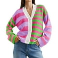 thumbnail image 1 of DondPO Cardigan Sweaters for Women Womens Striped Cardigan Sweaters V Neck Front Button Up Color Block Fuzzy Loose Knit Coats Sweaters for Women Womens Fall Fashion 2024 Pink 2XL, 1 of 3
