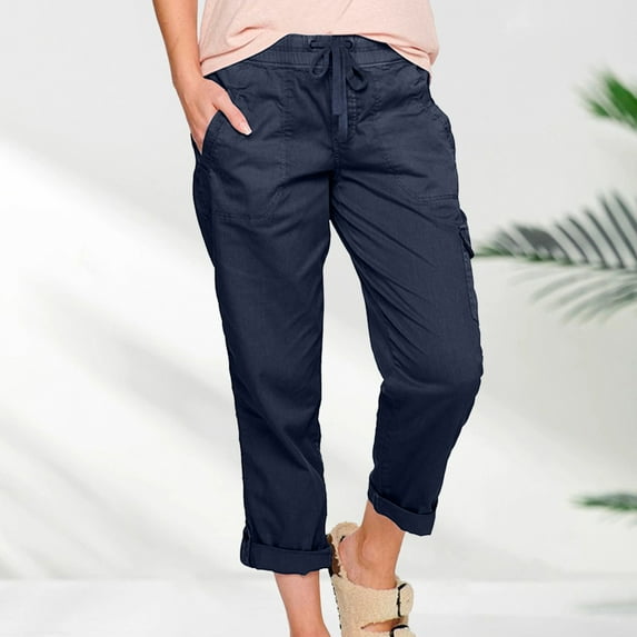 DondPO Cargo Pants Women,Lounge Pants Women Women's Loose Fit Summer Loungewear Baggy Elastic Waist Pant Straight Leg Trousers Cargo Pant Sweatpants Women,Womens Pants,Blue Pants S