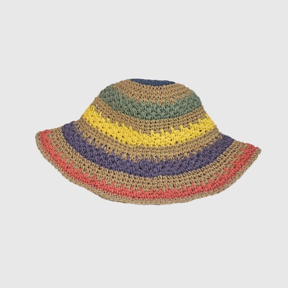 DondPO Crochet Hat for Women Handmade Bucket Hats Foldable Multicolor Bucket Cap Casual Fisherman Caps Crochet Sun Hat Khaki