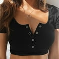 thumbnail image 1 of DondPO Crop Tops,Going Out Tops Womens Button Short Sexy Crop Round Top Tank Sexy Neck Blouse Slim Sleeve Top T-Shirt Women's Blouse Sexy Tops,Cute Tops,Summer Tops for Women 2024 Black M, 1 of 6