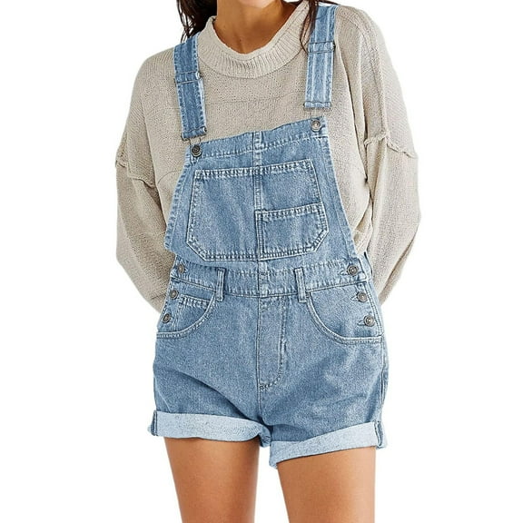 DondPO Denim Overalls for Women,Women Summer Soild Causl Hem Ripped Hole Pocket Denim Overall Romper,Jean Overalls for Women,Fall Jumpsuits for Women Blue M