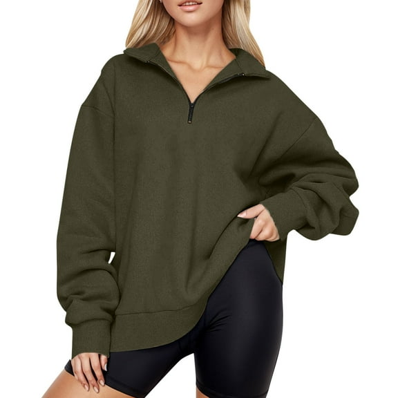 DondPO Essentials Hoodie Hoodies for Women Oversized Half Zip Pullover Sweatshirt Quarter Zip Hoodie Sweater Fall Blouse Clothes With Pockets Long Sleeve Shirts Sweatshirt for Women Army Green L