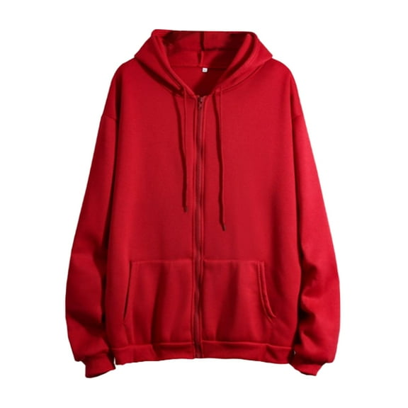 DondPO Essentials Hoodie Hoodies for Women Women Winter Warm Fashion Long Sleeve Loose Solid Color Hooded Zipper Pocket Sweatershirt Coat Zip Up Hoodie Women Sweatshirt for Women Red M