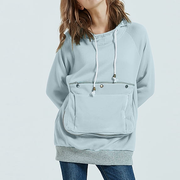 DondPO Essentials Hoodie Hoodies for Women Women's Plus Velvet Loose Pet Hooded Pullover Cat And Dog Big Bag Suspender Pullover Sweatshirt Long Sleeve Shirts Sweatshirt for Women Grey XL
