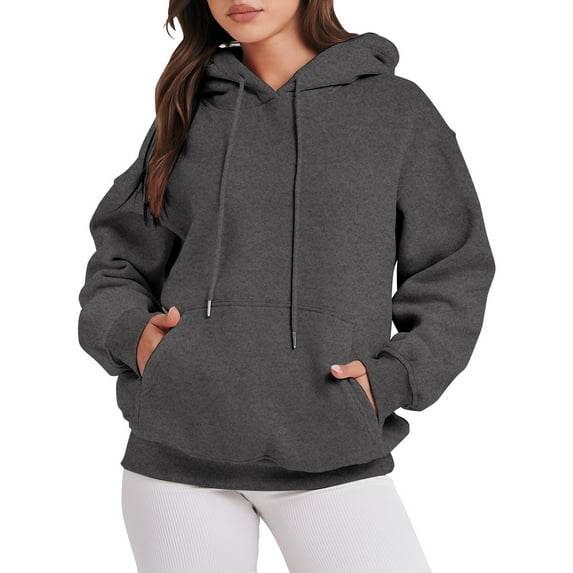 DondPO Essentials Hoodie Hoodies for Women Women's Solid Color Zipperless Long Sleeved Pullover Hooded Sweater Zip Up Hoodie Women Sweatshirt for Women Dark Gray L