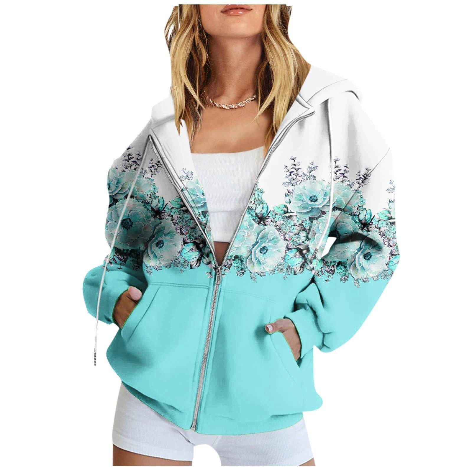 トップス Short Sleeve Hoody - Floral Printed Akivide Womens Boho Fleece Long Sleeve Hoodies Casual Floral