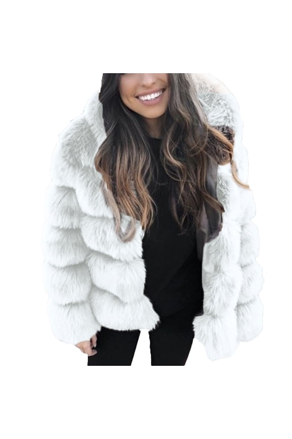 Fake Fur Coat Women Faux Mink Winter Hooded Faux Jacket Warm Thick Outerwear Jacket Fur Jackets for Women Fuzzy Jacket White M
