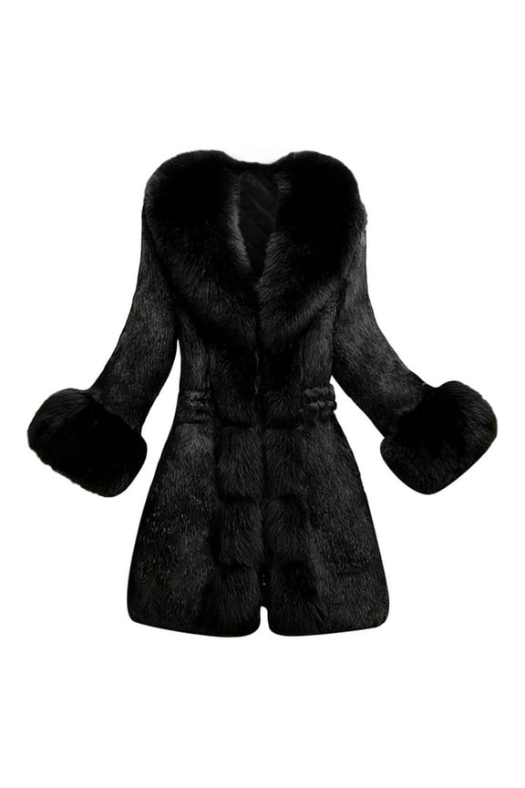 Fake Fur Coat Women Lady Coat Winter Warm Long Sleeve Solid Outwear Coat Plush Jacket Warm and Soft Winter Overcoat Fur Jackets for Women Fuzzy Jacket Black M