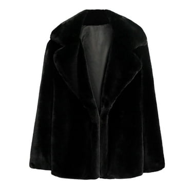 DondPO Fake Fur Coat Women Plush Coat Winter Thicken Warm Solid Overcoat Outercoat Fashion Cardigan Fur Jackets for Women Fuzzy Jacket Black L Clearance！