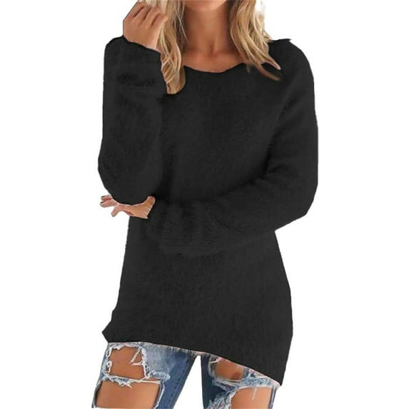 DondPO Fluffy Sweater Women's Fashionable Long Sleeve Pullovers Loose Fuzzy Jumper Sweater Fuzzy Sweater for Women Pink Sweater for Women Black 3XL