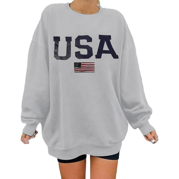 DondPO Hoodies for Women Oversized USA Sweatshirt Women's Long Sleeve Casual Pullover Sweatshirt for Women Oversized Sweatshirt for Women Gray XL