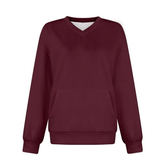 DondPO Hoodless Hoodies for Women Women's Sports Long Sleeve Sweatshirt Basic V Neck Solid Color Pullover Casual Top Hoodless Sweatshirt Womens Womens Sweatshirts No Hood Red