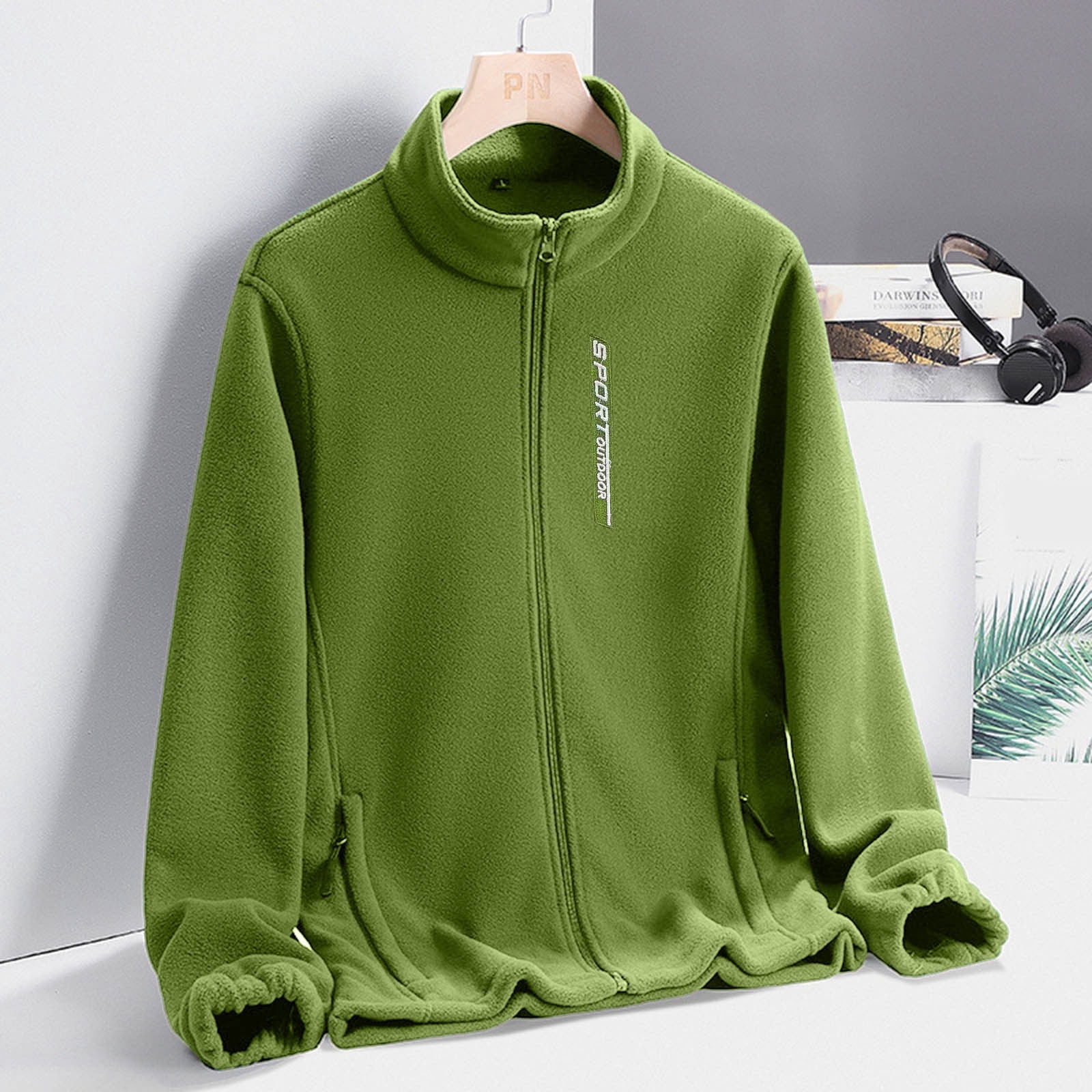 DondPO Jackets for Men Mens Coat Male Casual Warm Solid Splice Fleece Jacket Stand Collar Long Sleeve Zipper Fly Pocket Jacket Coat Fleece Jacket Men Mens Tops Army Green L