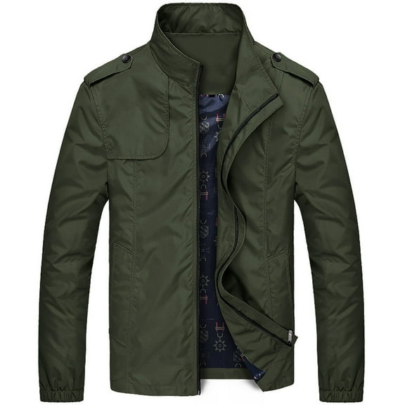 DondPO Jackets for Men Mens Coat Men's Autumn Winter Casual Zipper Stand Collar Pocket Pure Color Jacket Coat Fleece Jacket Men Mens Tops Army Green XXL