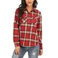 thumbnail image 1 of DondPO Jackets For Women Plaid Shirts For Women Long Sleeve Button Down Christmas Fall Jacket Plaid Shirts For Women Flannel Jacket Women Red 2XL, 1 of 8