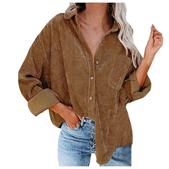 DondPO Jackets For Women Women's Overcoat Thickened Classic Single Breasted Batwing Long Sleeve Winter Lapel Coat Shirts Outwear Plaid Shirts For Women Flannel Jacket Women Brown XL