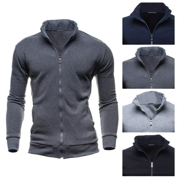 DondPO Jackets for Men Mens Coat Mens Fashion Sweater Zipper Stand Collar Sweater Solid Color Cardigan Fleece Jacket Men Mens Tops Dark Gray 3XL