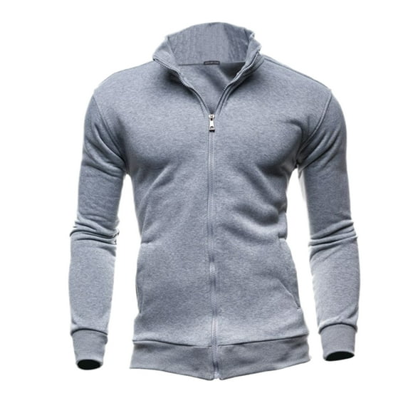 DondPO Jackets for Men Mens Coat Mens Fashion Sweater Zipper Stand Collar Sweater Solid Color Cardigan Fleece Jacket Men Mens Tops Grey M