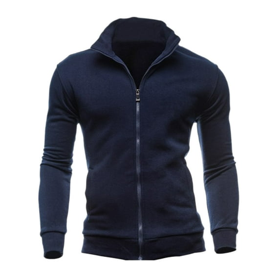 DondPO Jackets for Men Mens Coat Mens Fashion Sweater Zipper Stand Collar Sweater Solid Color Cardigan Fleece Jacket Men Mens Tops Navy XXL