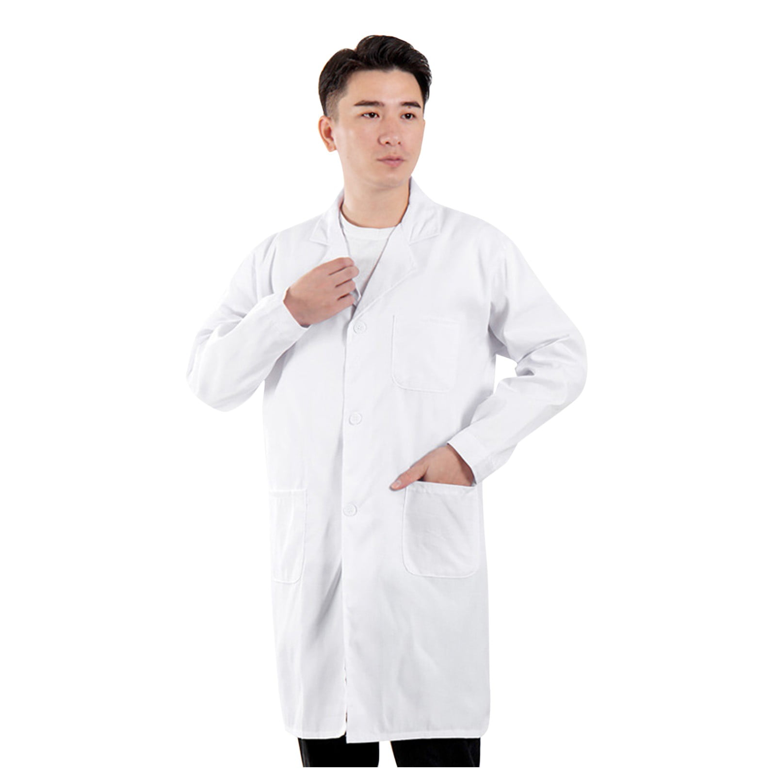 DondPO Lab Coat Men Men and Women Casual Hospit-al Jacket Solid Color Loose Pocket Button Long Sleeve Shirt Loose Work Top Blouse Doctor Costume Doctor Coat White L Clearance！