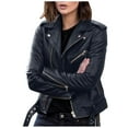 thumbnail image 1 of DondPO Leather Jacket Women Women Plus Size Fashion Faux Leather Jacket Long Sleeve Zipper Artificial Leather Coat Fall Short Jacket Coat Leather Blazer Women Black Leather Jacket Blue 3XL Clearance！, 1 of 7