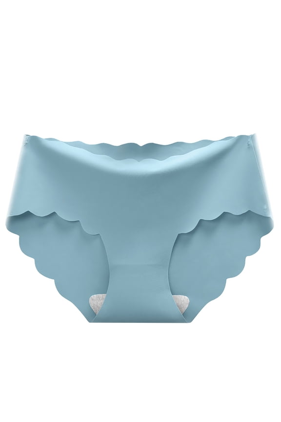 No Lines Panties for Women,Womens Solid Color Cotton Crotch Breathable Ice Silk Thin Mid Waist Underwear,Seamless Briefs for Women,Silk Underwear for Women Blue L