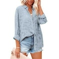thumbnail image 1 of DondPO Long Sleeve Shirts Dress Shirts for Women Women Casual Shirt Long Sleeve Thin Button Solid Chiffon Lapel Long Sleeve Shirt Top Womens Tops Flannel Shirt Light blue XXL, 1 of 5