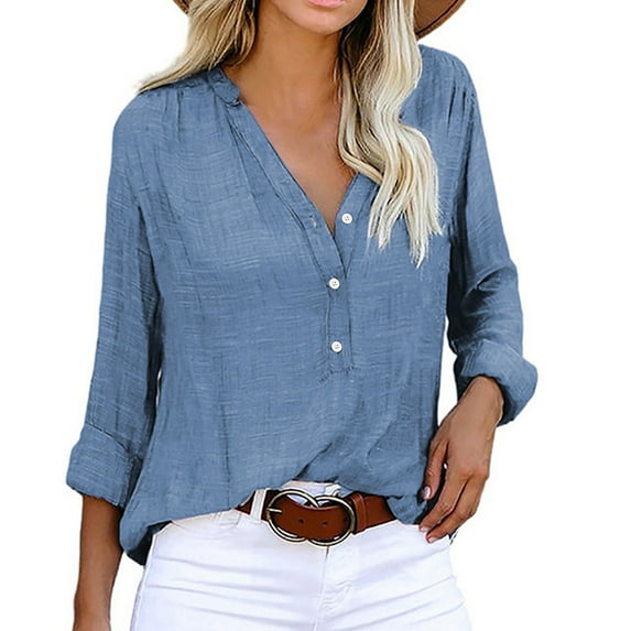 DondPO Long Sleeve Shirts Dress Shirts for Women Women Long Sleeve Button Summer Tops Tie Dye Gradient Printed Loose Fit Work Athletic Shirts Print Casual Blouse Womens Tops Flannel Shirt Blue S