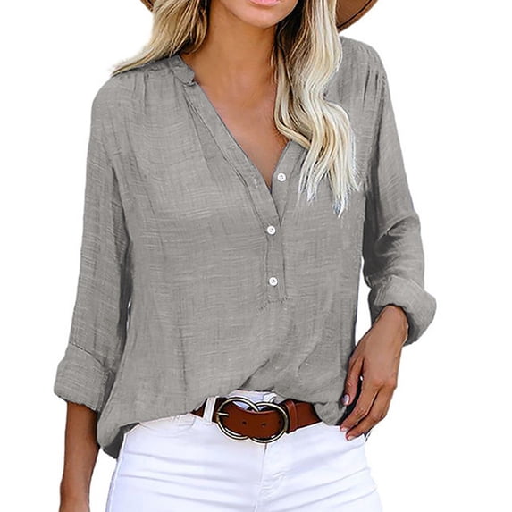DondPO Long Sleeve Shirts Dress Shirts for Women Women Long Sleeve Button Summer Tops Tie Dye Gradient Printed Loose Fit Work Athletic Shirts Print Casual Blouse Womens Tops Flannel Shirt Grey L