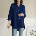 thumbnail image 1 of DondPO Long Sleeve Shirts Dress Shirts for Women Women's Plus Size Solid Pocket Loose Blouse Casual Button Long Sleeve Shirt Top Womens Tops Flannel Shirt Blue XXL, 1 of 5