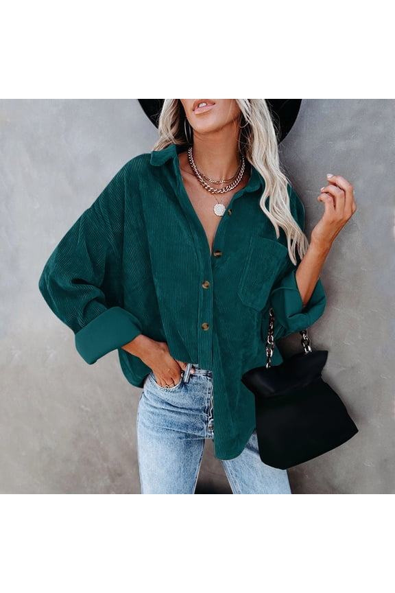 Long Sleeve Shirts for Women Flannel Shirt Women Womens Corduroy Button Down Shirt Oversized Blouses Tops Long Sleeve Casual Warm Jacket With Pockets Womens Tops Business Casual Tops Green M