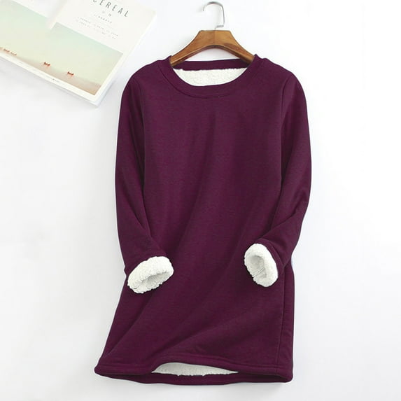 DondPO Long Sleeve Shirts for Women Sweatshirt for Women Women Casaul Top Shirt Thick Fleece Sweatshirt Winter Velvet Warm Underwear Top Warm Soft Fashion Undwear Top Womens Tops Plus Size Tops Wine M